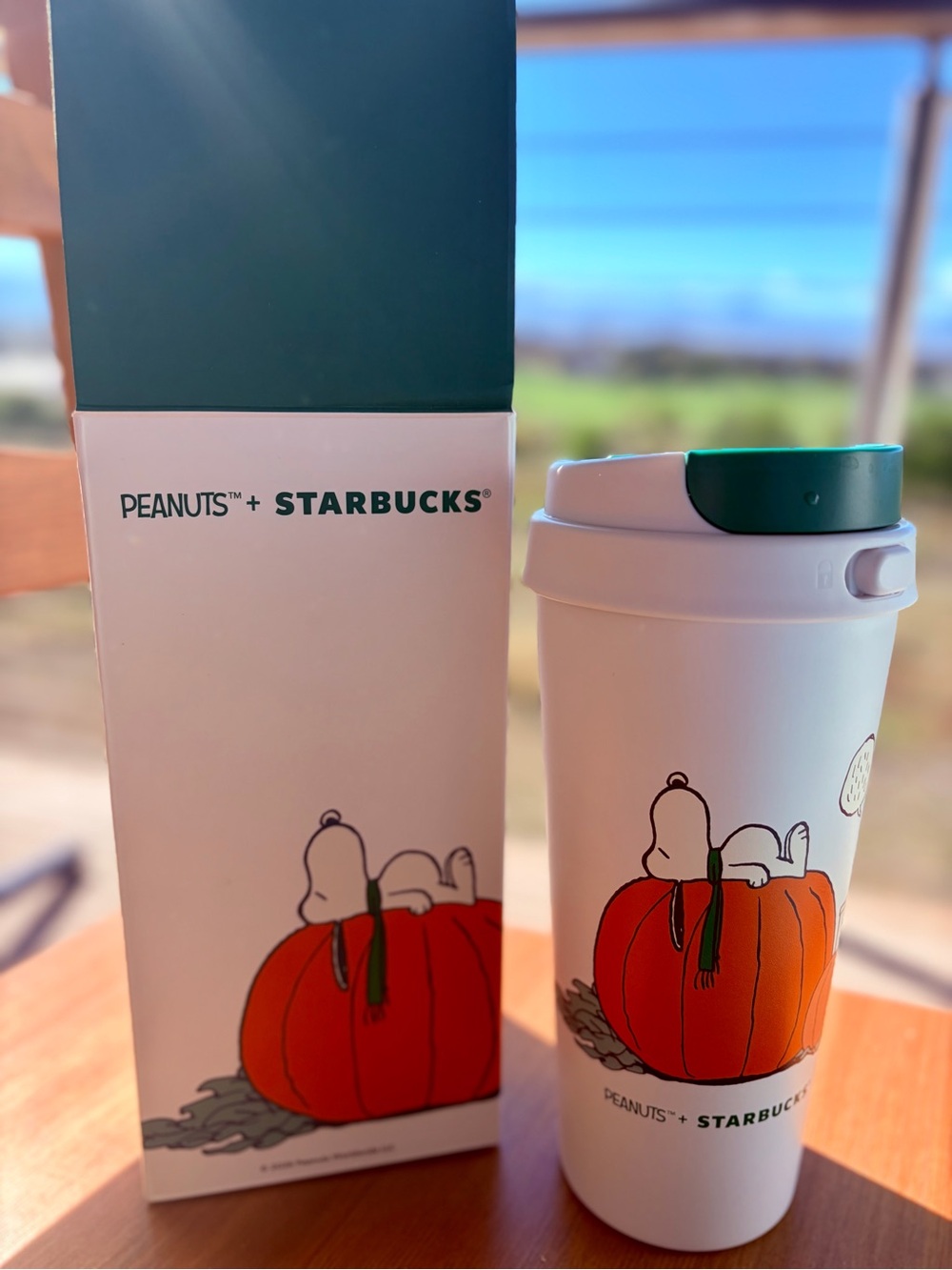 Peanuts White Tumbler with Orange Pumpkin and Yellow Woodstock